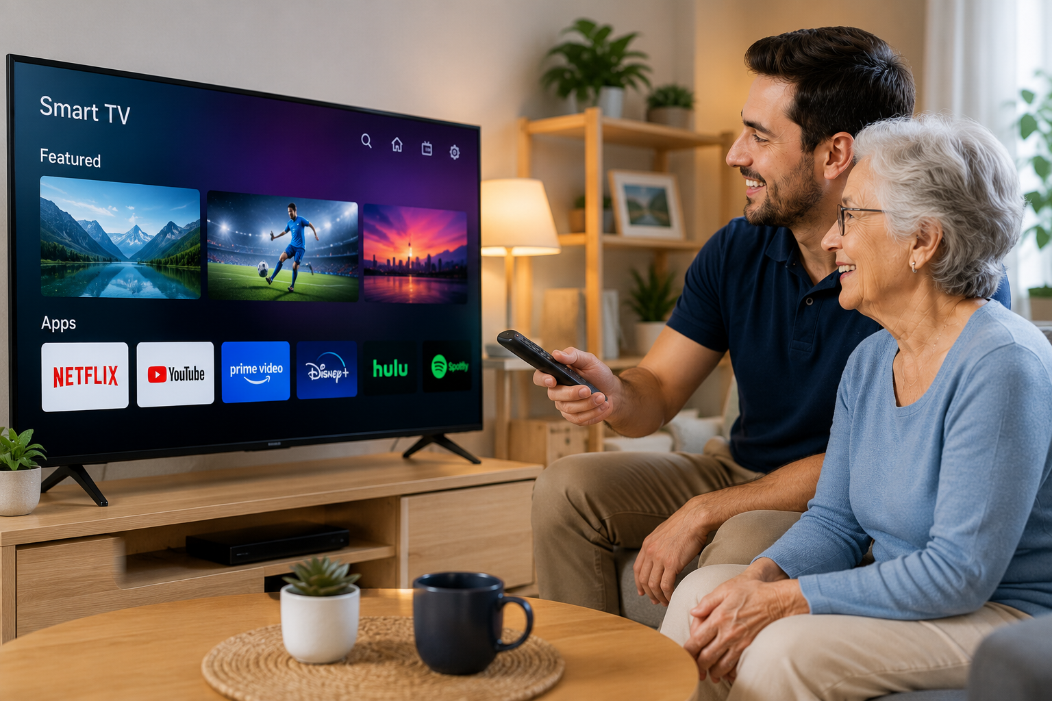 Seniors using an easily customized Smart TV interface at home